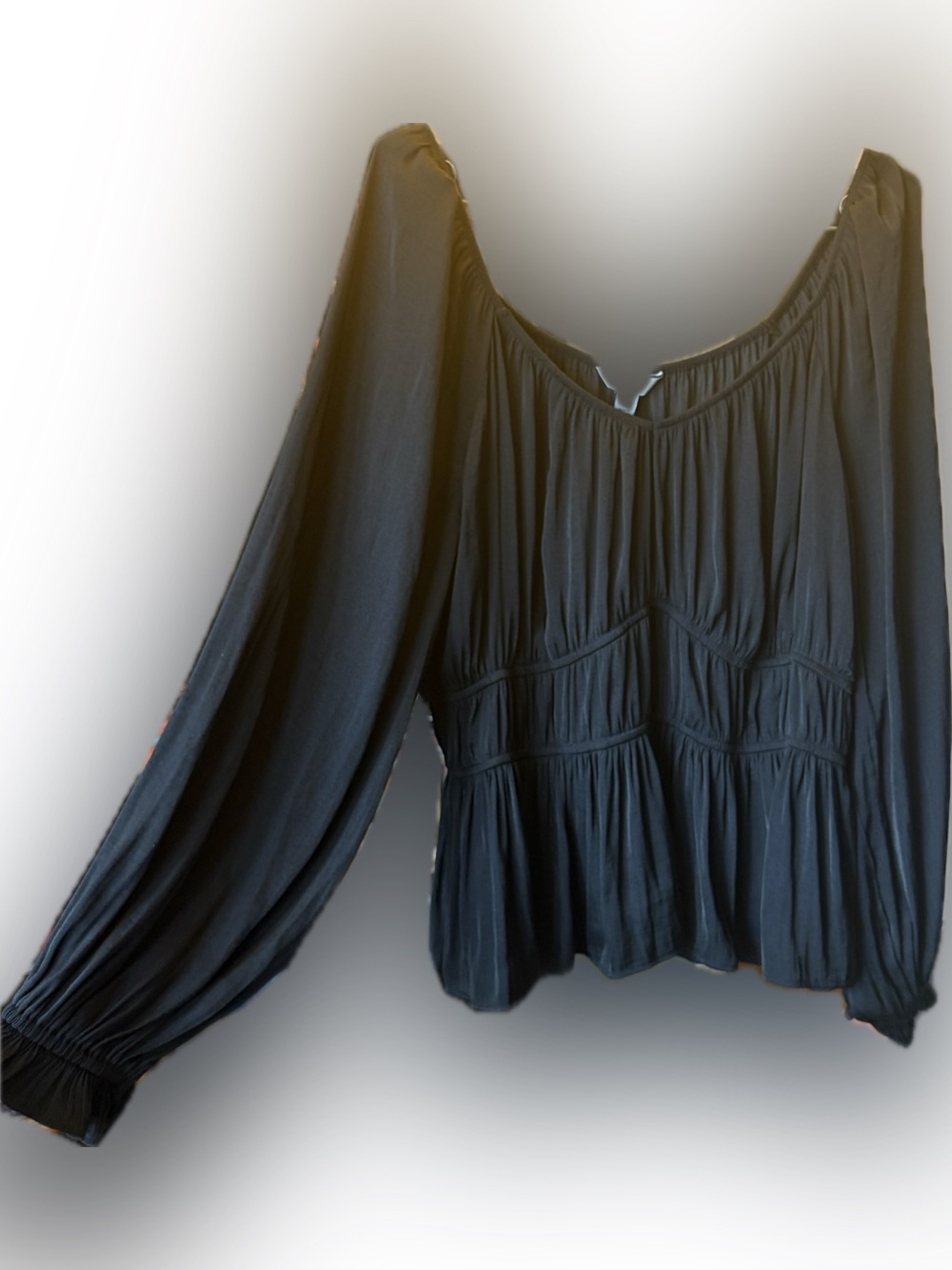 Nine West Black Smocked Peasant Blouse